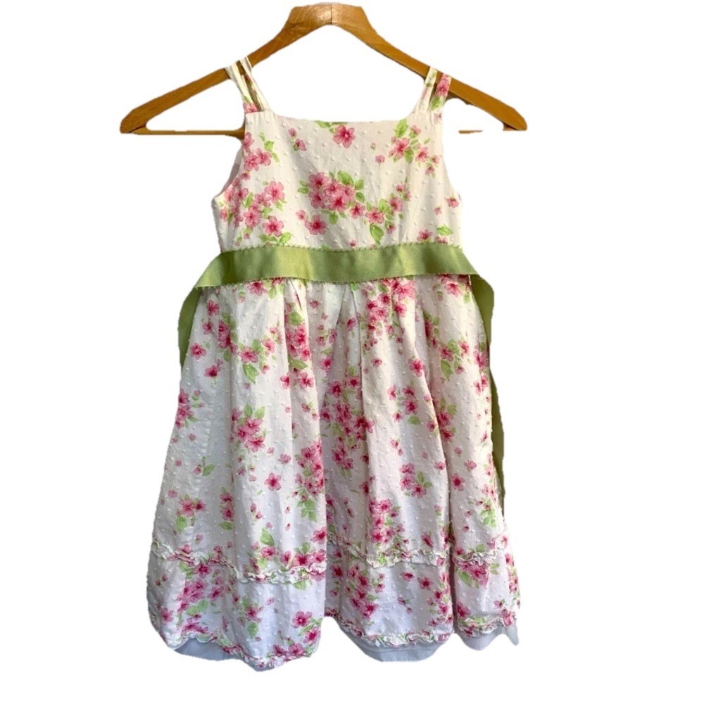 Cottagecore Girls Summer Easter Sleeveless Dress Sz 6 Pink Floral‎ green